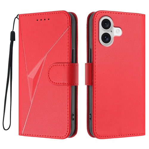 For iPhone 17 Case Triangle Imprint Leather Phone Cover with Lanyard - Red - 1