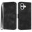 For iPhone 17 Wallet Case Line Imprinted PU Leather Phone Cover with Strap - Black - 1