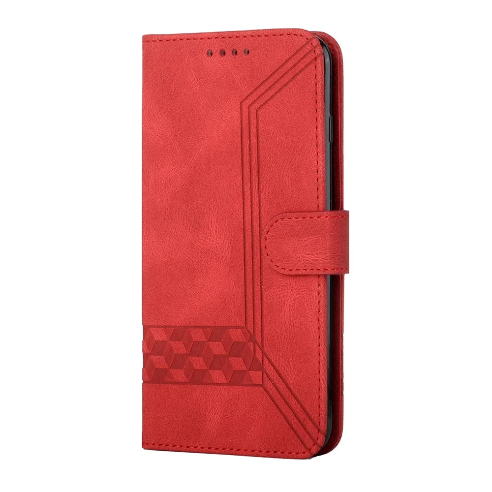For iPhone 17 Pro Phone Case with Strap Imprint PU Leather Wallet Stand Cover - Red - 3