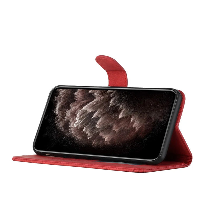 For iPhone Air Phone Case with Strap Imprint PU Leather Wallet Stand Cover - Red - 4