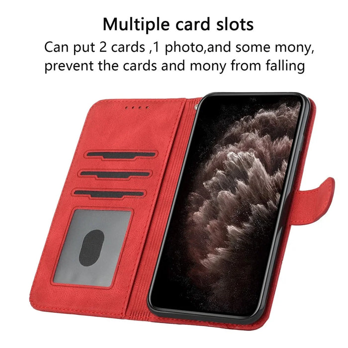 For iPhone Air Phone Case with Strap Imprint PU Leather Wallet Stand Cover - Red - 5