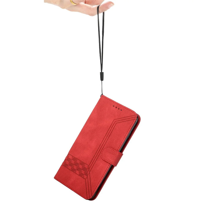 For iPhone Air Phone Case with Strap Imprint PU Leather Wallet Stand Cover - Red - 6