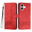 For iPhone 17 Phone Case with Strap Imprint PU Leather Wallet Stand Cover - Red - 1