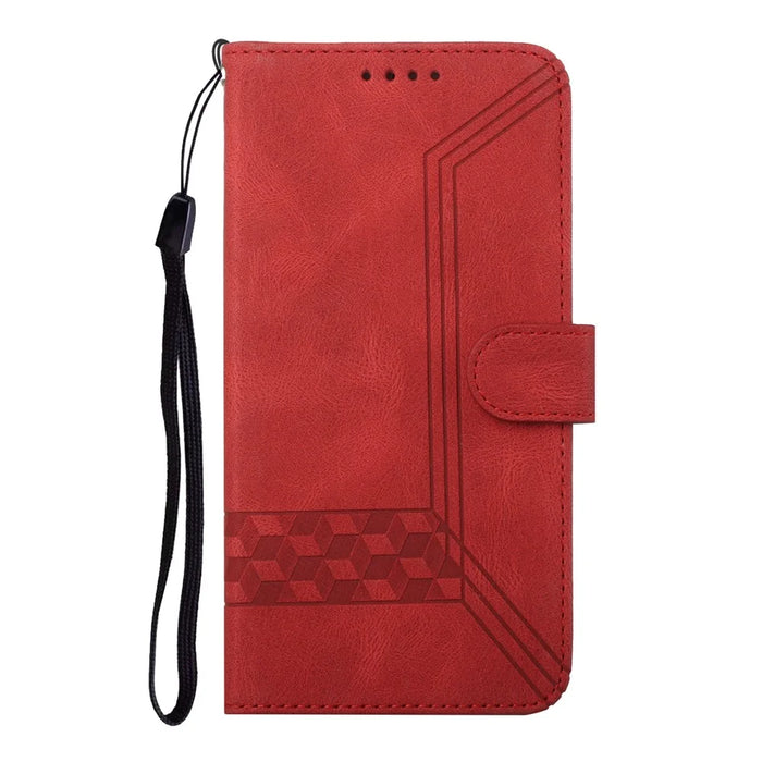 For iPhone 17 Phone Case with Strap Imprint PU Leather Wallet Stand Cover - Red - 2