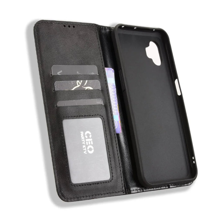For Samsung Galaxy XCover7 Pro Leather Case Wallet Stand Retro Texture Phone Cover - Black - 4