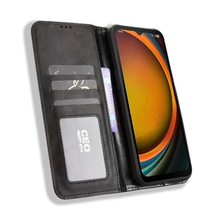 For Samsung Galaxy XCover7 Pro Leather Case Wallet Stand Retro Texture Phone Cover - Black - 5