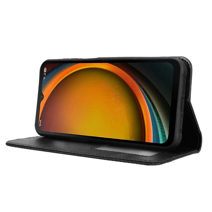 For Samsung Galaxy XCover7 Pro Leather Case Wallet Stand Retro Texture Phone Cover - Black - 6