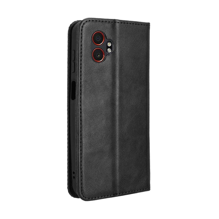 For Samsung Galaxy XCover7 Pro Leather Case Wallet Stand Retro Texture Phone Cover - Black - 7