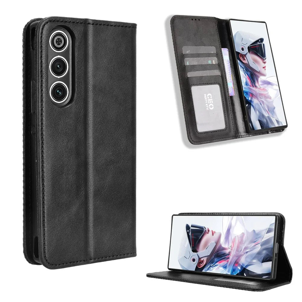For ZTE nubia RedMagic 10 Air 5G Leather Case Wallet Stand Retro Texture Phone Cover - Black - 1