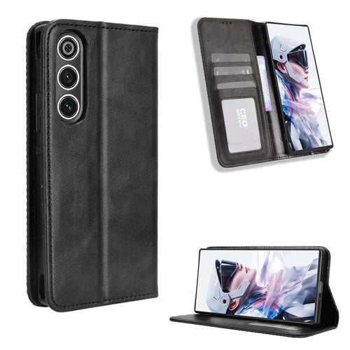 For ZTE nubia RedMagic 10 Air 5G Leather Case Wallet Stand Retro Texture Phone Cover - Black - 1