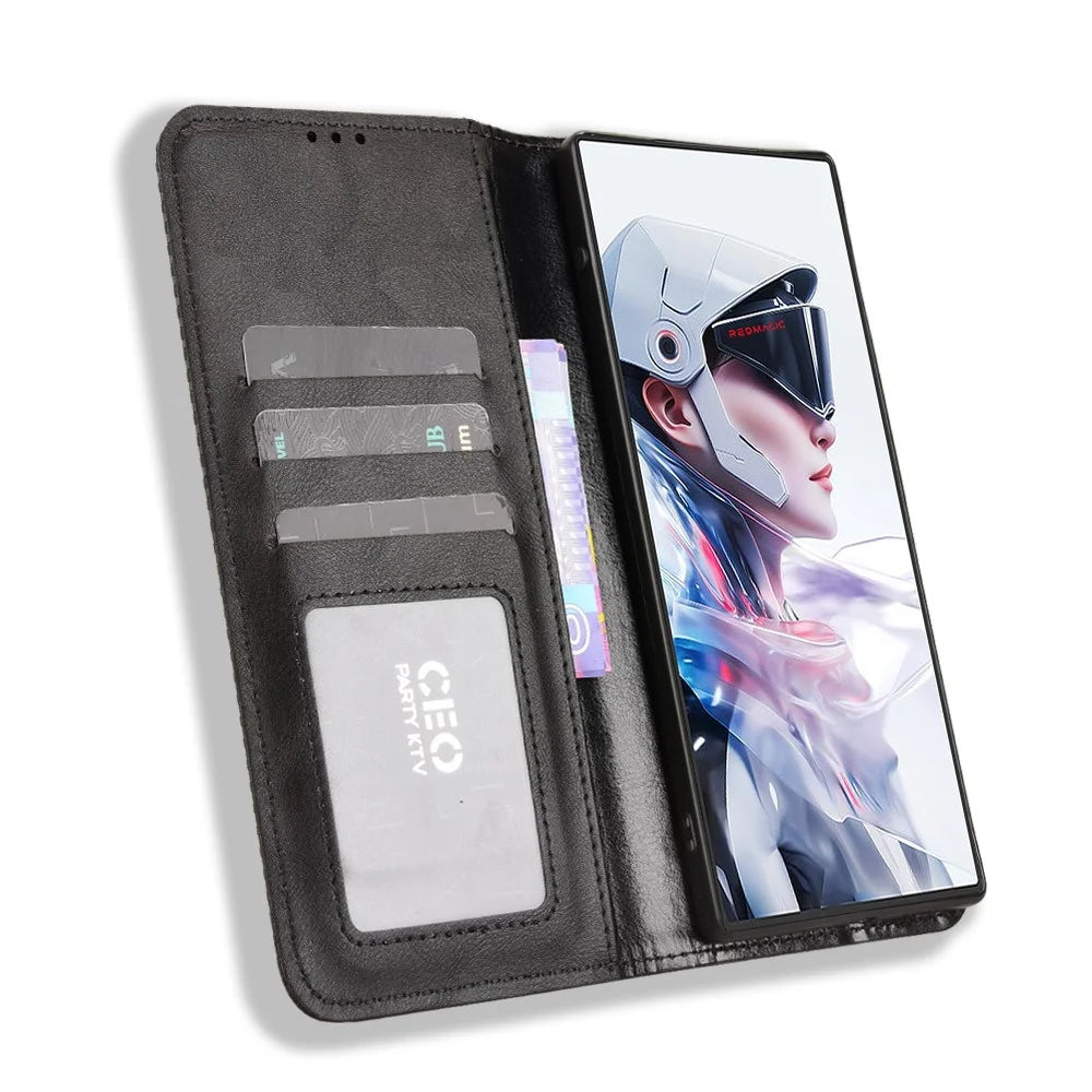 For ZTE nubia RedMagic 10 Air 5G Leather Case Wallet Stand Retro Texture Phone Cover - Black - 5