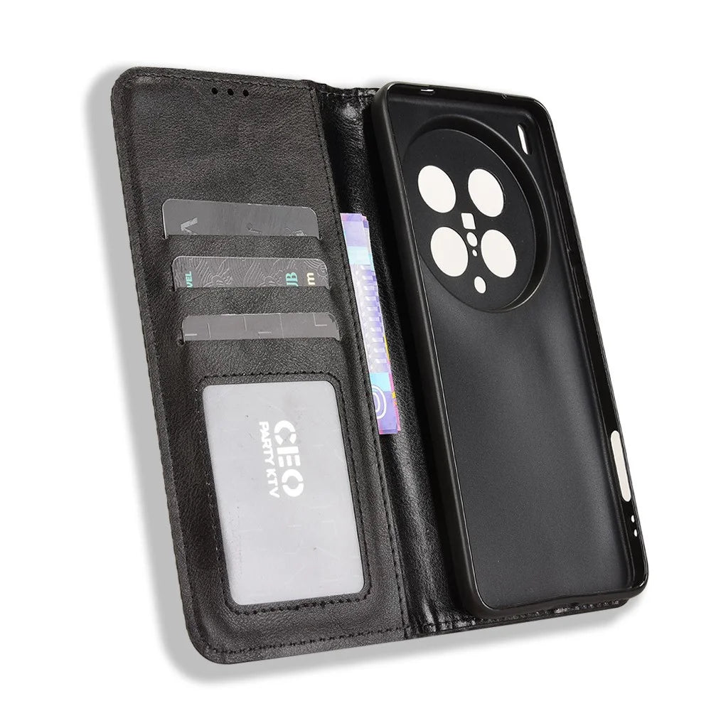 For vivo X200 Ultra 5G Leather Case Wallet Stand Retro Texture Phone Cover - Black - 4
