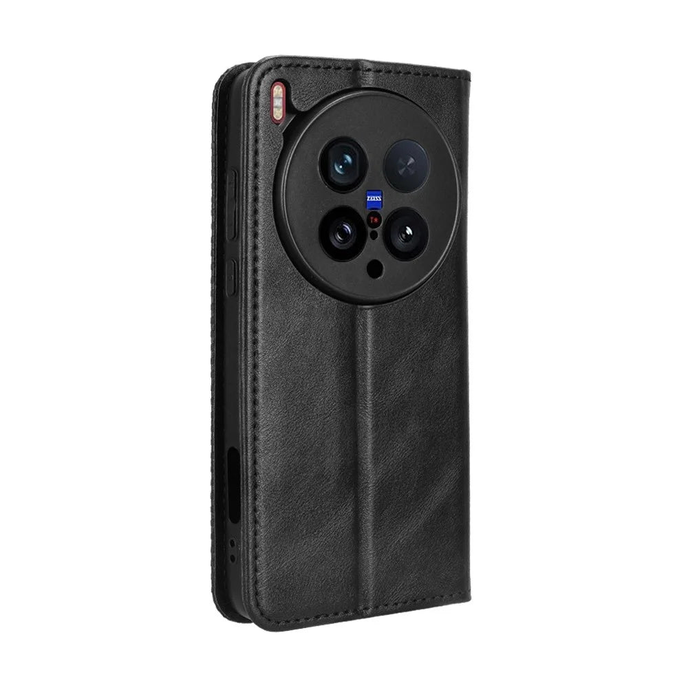 For vivo X200 Ultra 5G Leather Case Wallet Stand Retro Texture Phone Cover - Black - 7