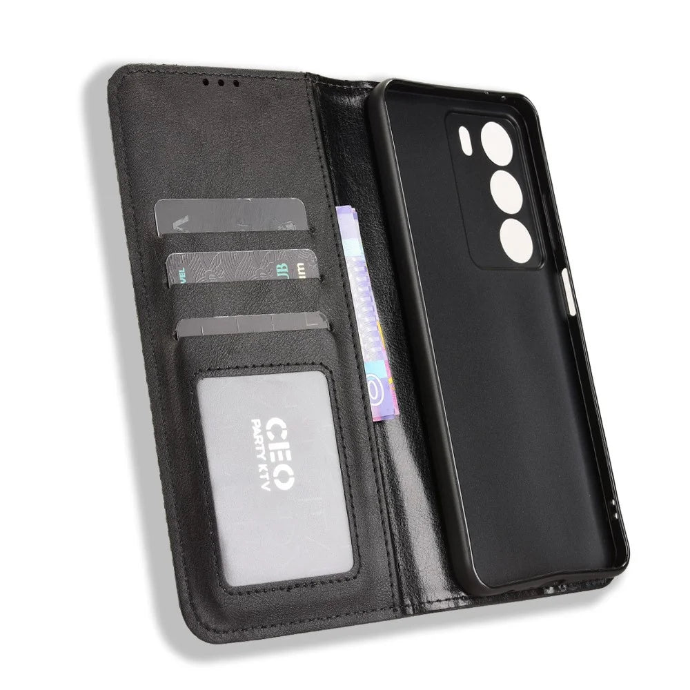 For Realme C73 5G / 14x 5G / V70 5G / V70s 5G Leather Case Wallet Stand Retro Texture Phone Cover - Black - 4