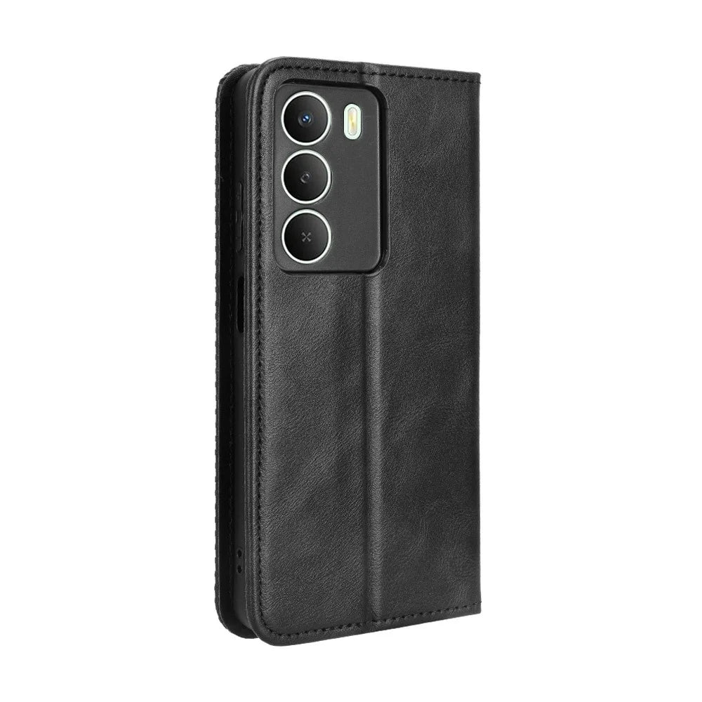 For Realme C73 5G / 14x 5G / V70 5G / V70s 5G Leather Case Wallet Stand Retro Texture Phone Cover - Black - 7