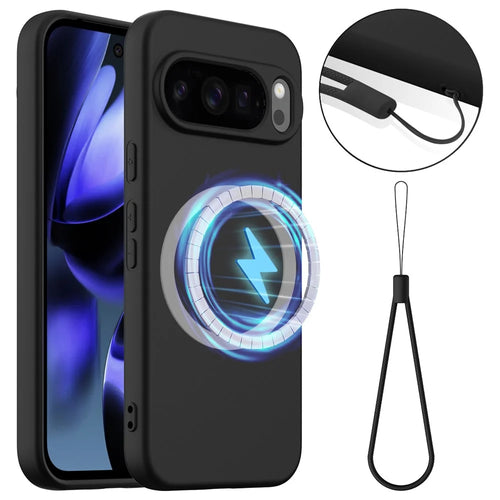 For Google Pixel 10 Pro / Pixel 10 Magnetic Case Anti-Drop Liquid Silicone Phone Cover - Black - 1
