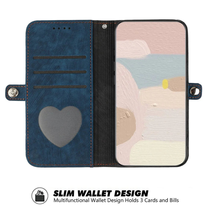 For iPhone 17 Pro Max PU Leather Case with Strap Phone Cover Stand Side Magnetic Button Design - Black+Royal Blue - 5