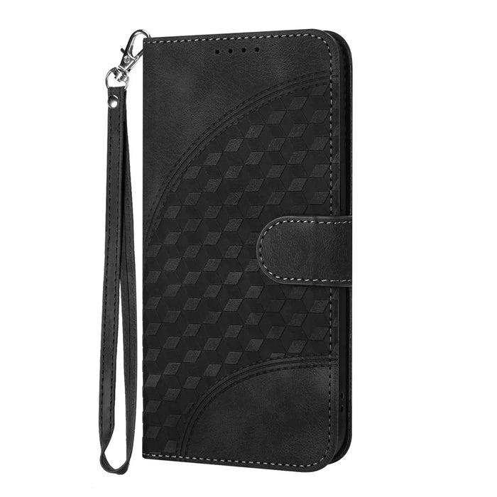 For iPhone 17 Pro Leather Case with Wrist Strap Diamond Imprint Wallet Phone Cover - Black - 2