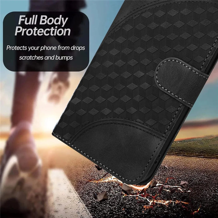 For iPhone 17 Pro Leather Case with Wrist Strap Diamond Imprint Wallet Phone Cover - Black - 3
