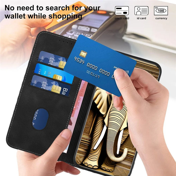 For iPhone 17 Pro Leather Case with Wrist Strap Diamond Imprint Wallet Phone Cover - Black - 7