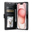 For iPhone 15 Leather Case Rhombus Texture Wallet Stand Phone Cover with Wrist Strap - Black - 2
