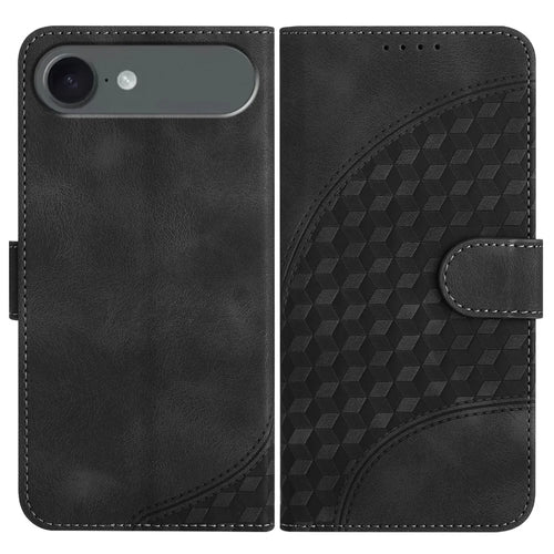 For iPhone Air Leather Case with Wrist Strap Diamond Imprint Wallet Phone Cover - Black - 1