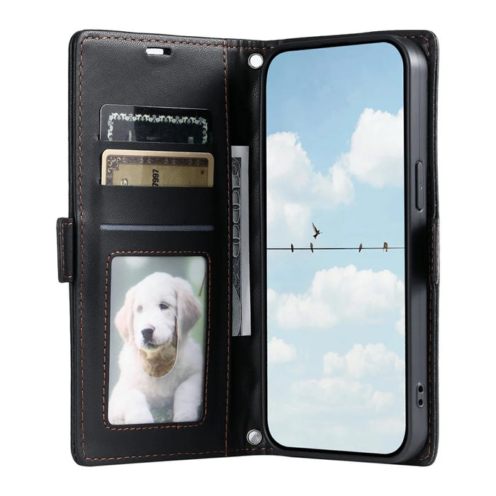 For Samsung Galaxy S24+ Leather Case Rhombus Texture Wallet Stand Phone Cover with Wrist Strap - Black - 2
