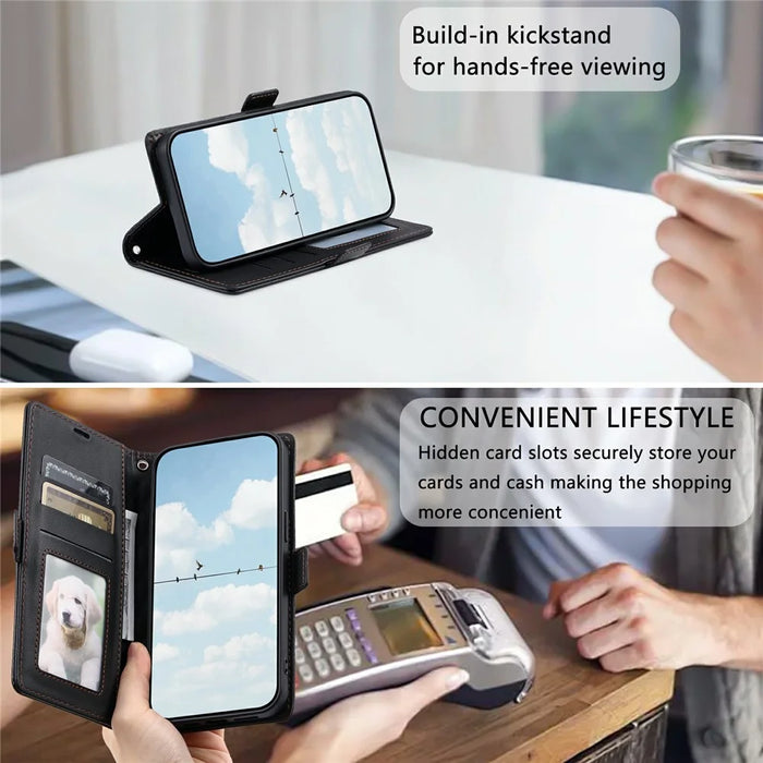 For Samsung Galaxy S24 FE Leather Case Rhombus Texture Wallet Stand Phone Cover with Wrist Strap - Black - 5