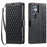For Samsung Galaxy S24 Ultra Leather Case Rhombus Texture Wallet Stand Phone Cover with Wrist Strap - Black - 1