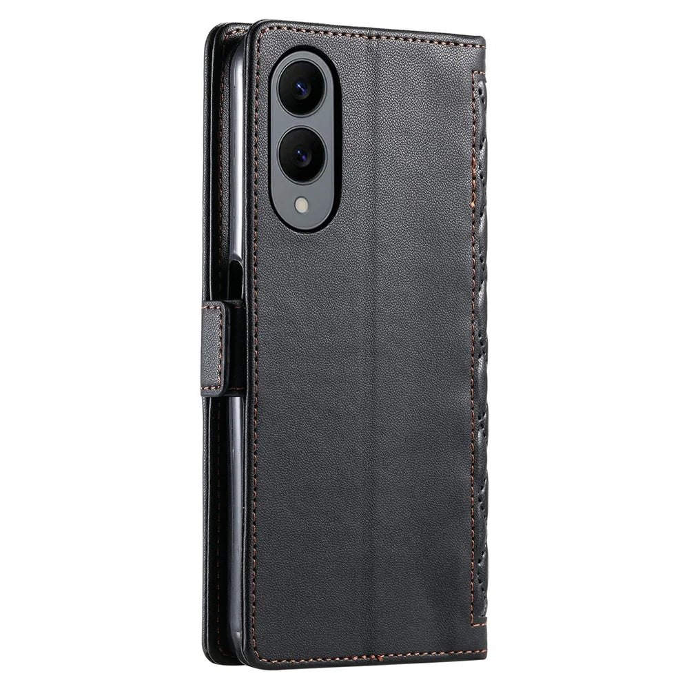 For Samsung Galaxy S25 Edge Leather Case Rhombus Texture Wallet Stand Phone Cover with Wrist Strap - Black - 7