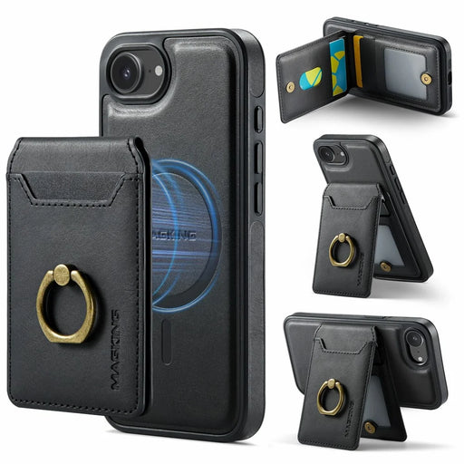 MAGKING K1 Series For iPhone 17e / 16e Magnetic Case PC + TPU + PU Phone Cover with Card Holder - Black - 1