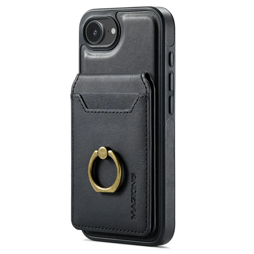 MAGKING K1 Series For iPhone 17e / 16e Magnetic Case PC + TPU + PU Phone Cover with Card Holder - Black - 2