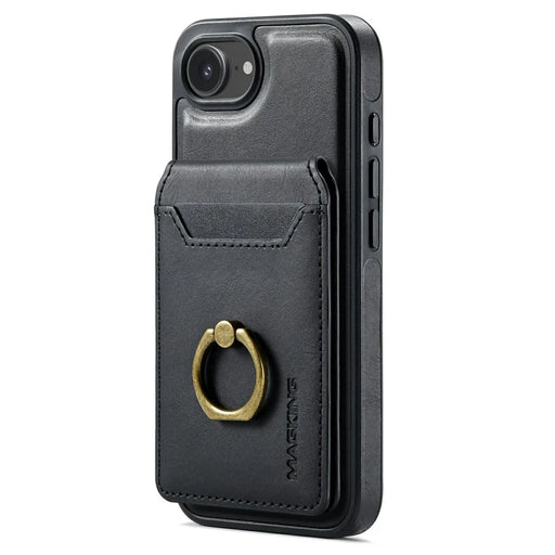MAGKING K1 Series For iPhone 17e / 16e Magnetic Case PC + TPU + PU Phone Cover with Card Holder - Black - 2