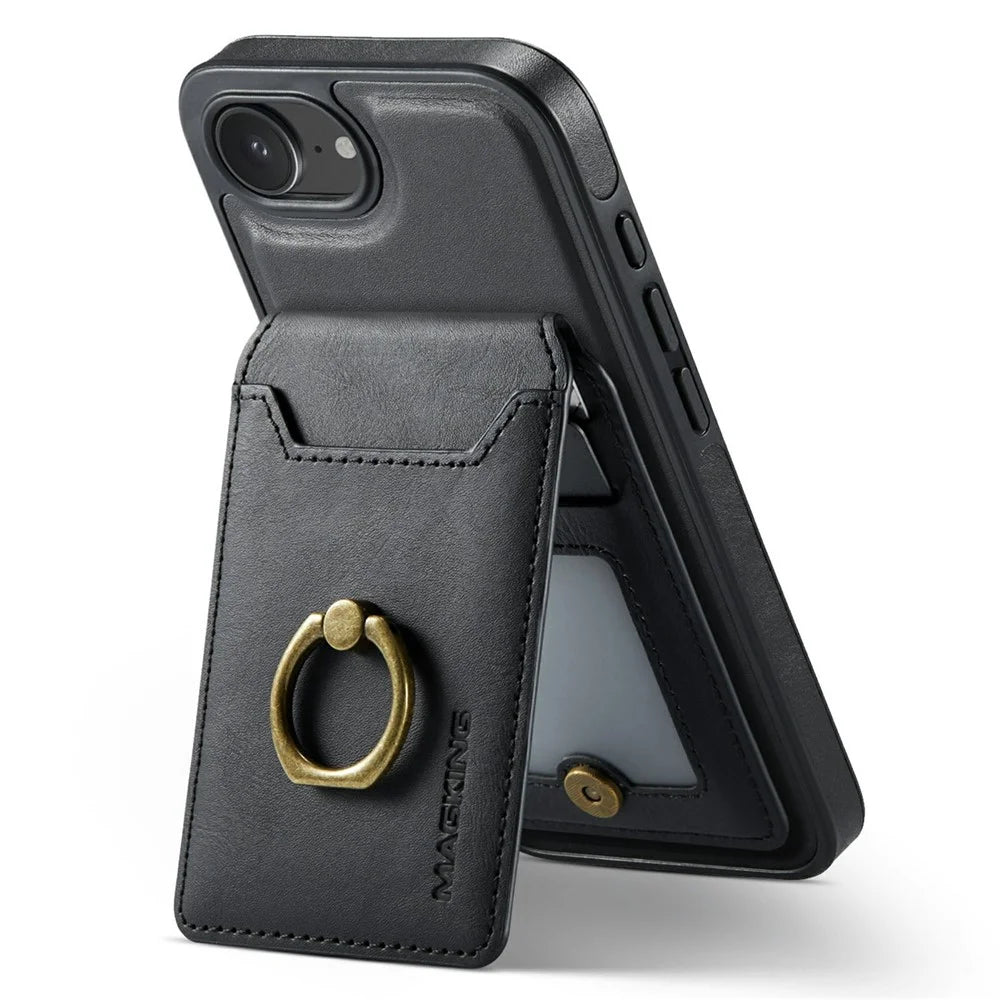 MAGKING K1 Series For iPhone 17e / 16e Magnetic Case PC + TPU + PU Phone Cover with Card Holder - Black - 6