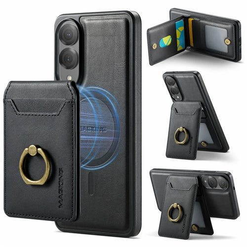MAGKING K1 Series For Samsung Galaxy S25 Edge Magnetic Case PC + TPU + PU Phone Cover with Card Holder - Black - 1