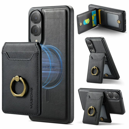 MAGKING K1 Series For Samsung Galaxy S25 Edge Magnetic Case PC + TPU + PU Phone Cover with Card Holder - Black - 1