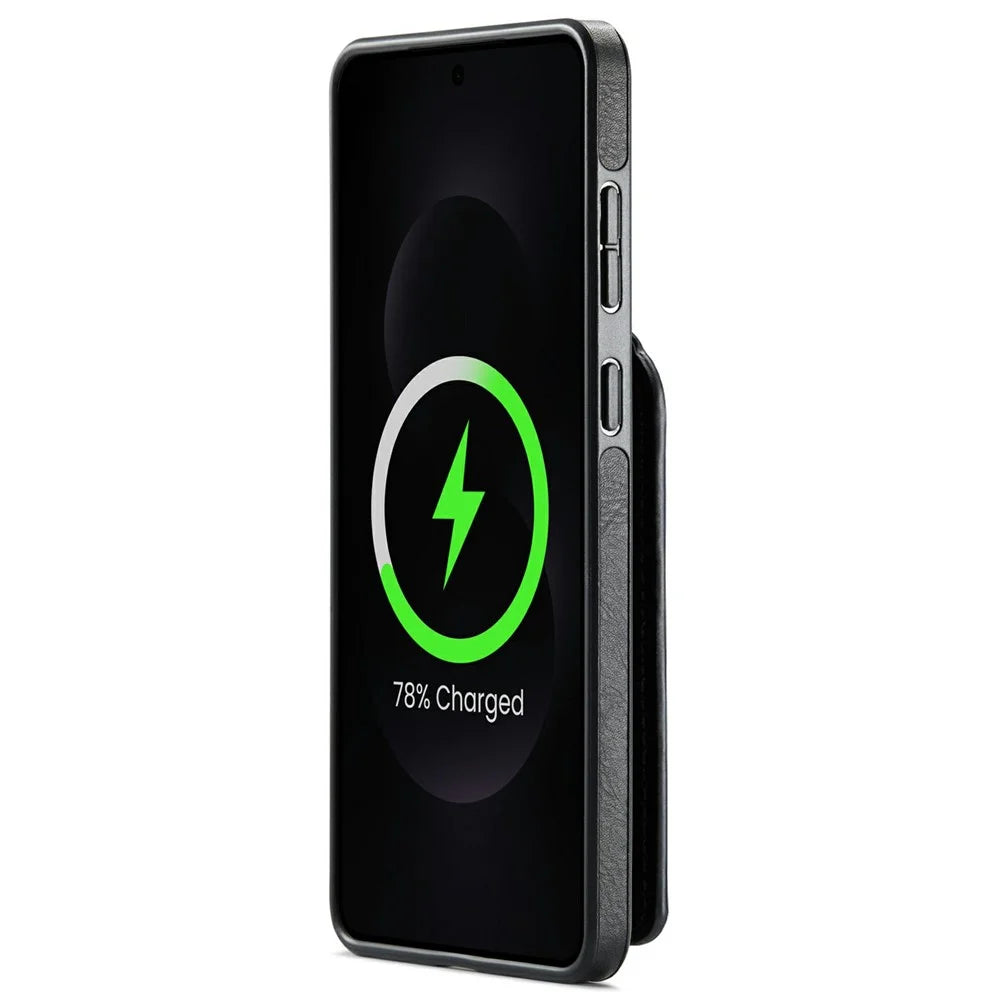 MAGKING K1 Series For Samsung Galaxy S25 Edge Magnetic Case PC + TPU + PU Phone Cover with Card Holder - Black - 3