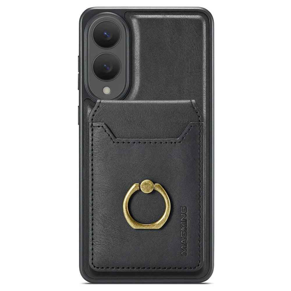 MAGKING K1 Series For Samsung Galaxy S25 Edge Magnetic Case PC + TPU + PU Phone Cover with Card Holder - Black - 4