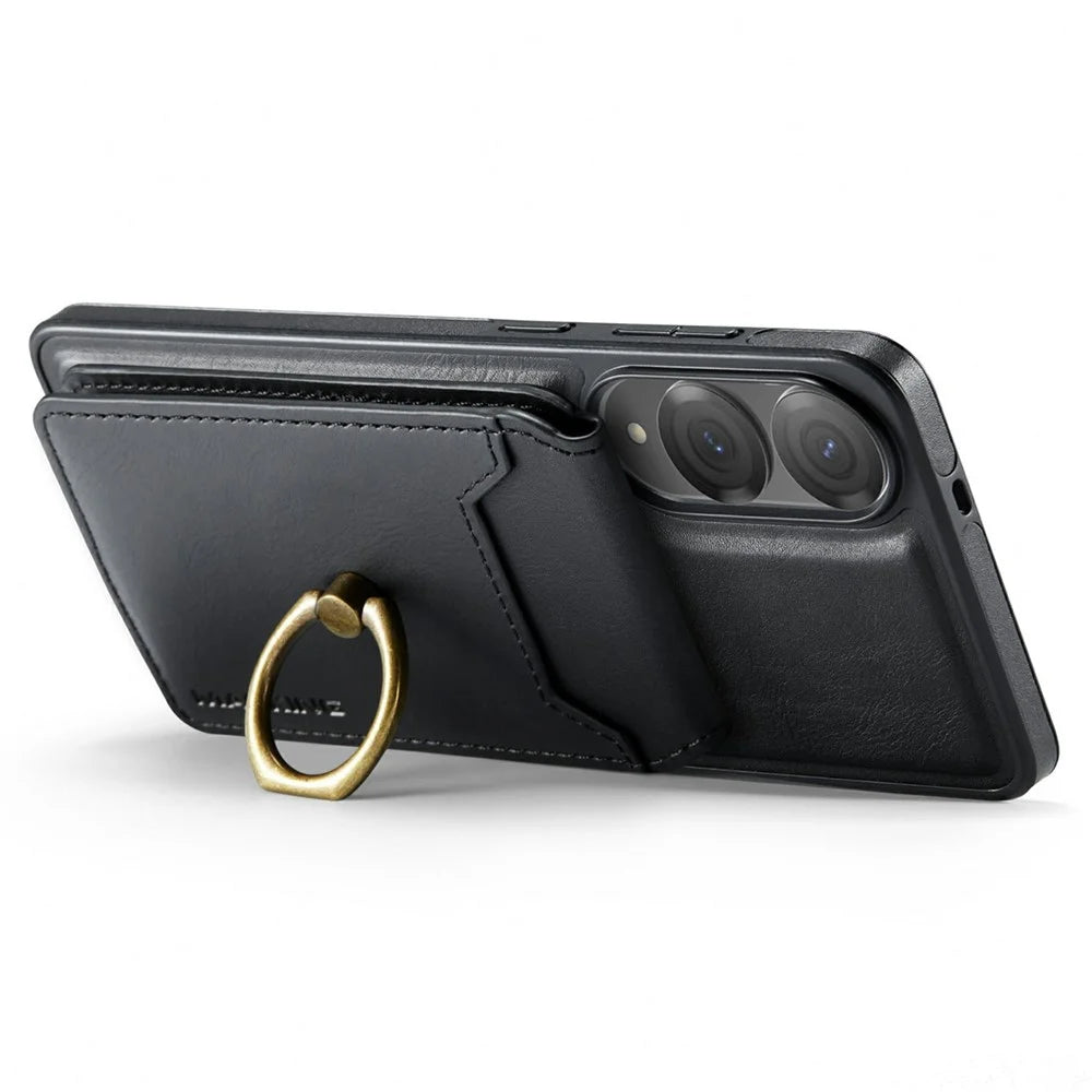 MAGKING K1 Series For Samsung Galaxy S25 Edge Magnetic Case PC + TPU + PU Phone Cover with Card Holder - Black - 6