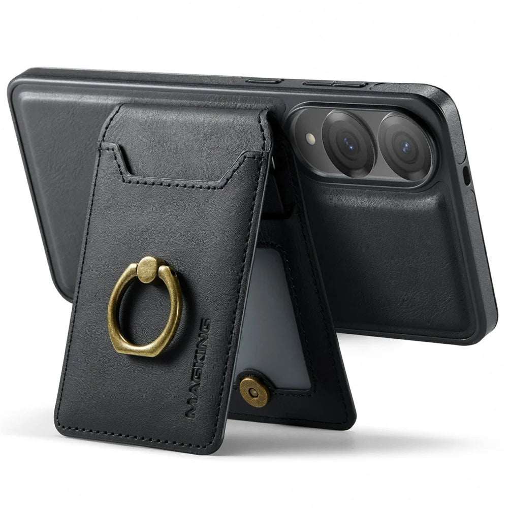 MAGKING K1 Series For Samsung Galaxy S25 Edge Magnetic Case PC + TPU + PU Phone Cover with Card Holder - Black - 7