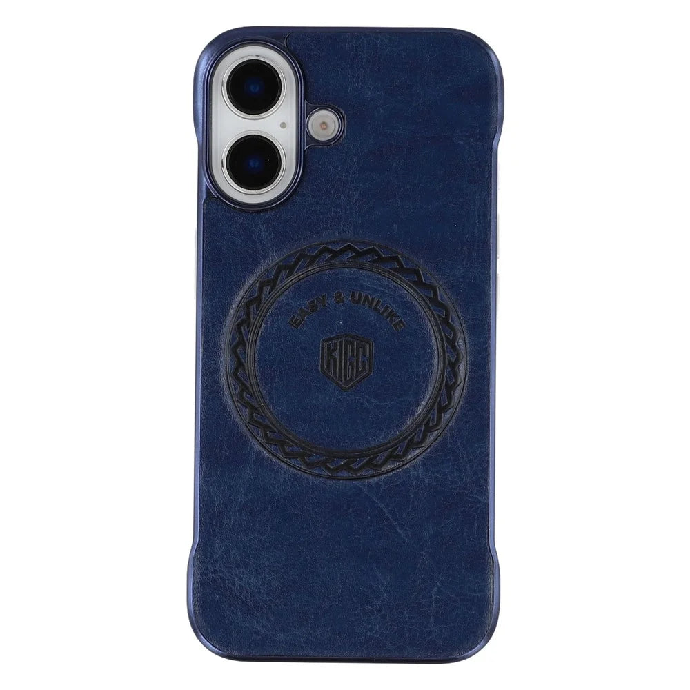 KIGC For iPhone 16 Magnetic Case Electroplating PC + PU Phone Back Cover - Blue - 3