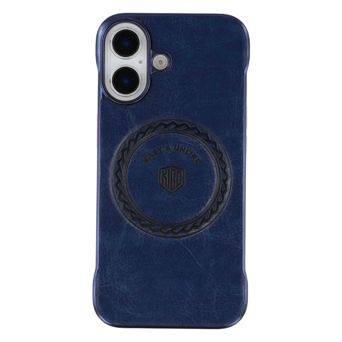 KIGC For iPhone 16 Magnetic Case Electroplating PC + PU Phone Back Cover - Blue - 3