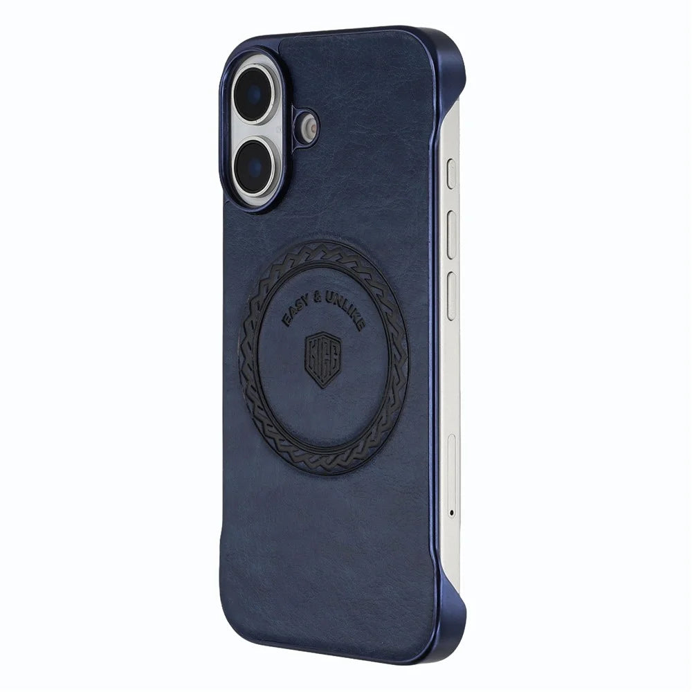 KIGC For iPhone 16 Magnetic Case Electroplating PC + PU Phone Back Cover - Blue - 4