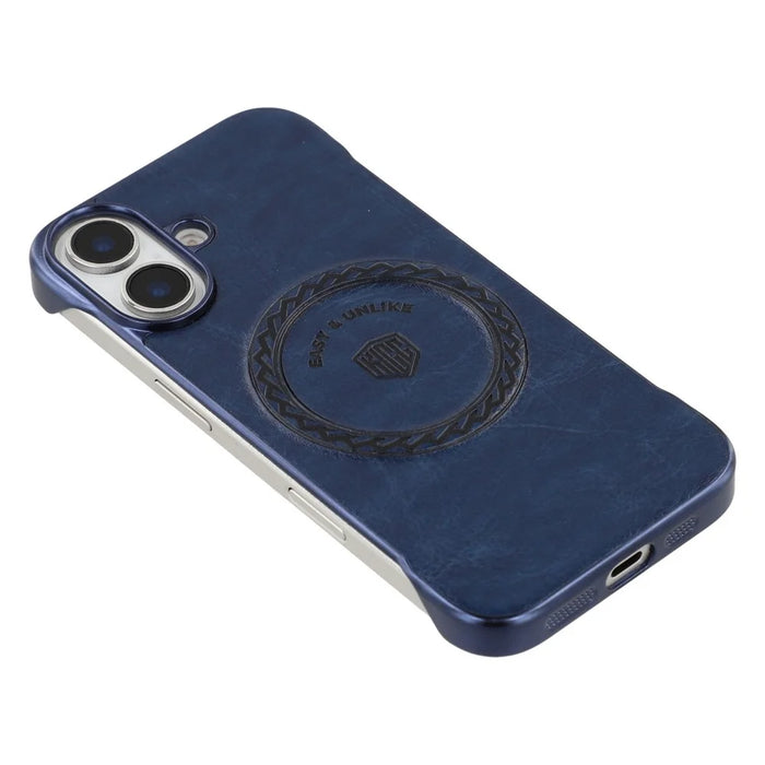 KIGC For iPhone 16 Magnetic Case Electroplating PC + PU Phone Back Cover - Blue - 5