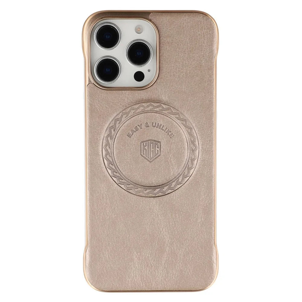 KIGC For iPhone 16 Pro Max Magnetic Case Electroplating PC + PU Phone Back Cover - Gold - 3