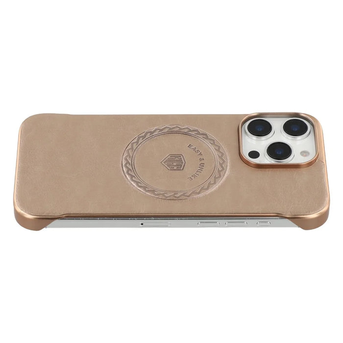 KIGC For iPhone 16 Pro Max Magnetic Case Electroplating PC + PU Phone Back Cover - Gold - 4