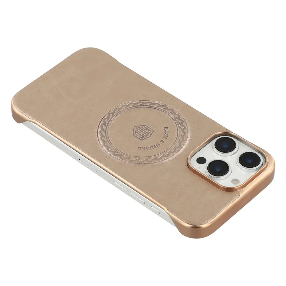 KIGC For iPhone 16 Pro Max Magnetic Case Electroplating PC + PU Phone Back Cover - Gold - 5