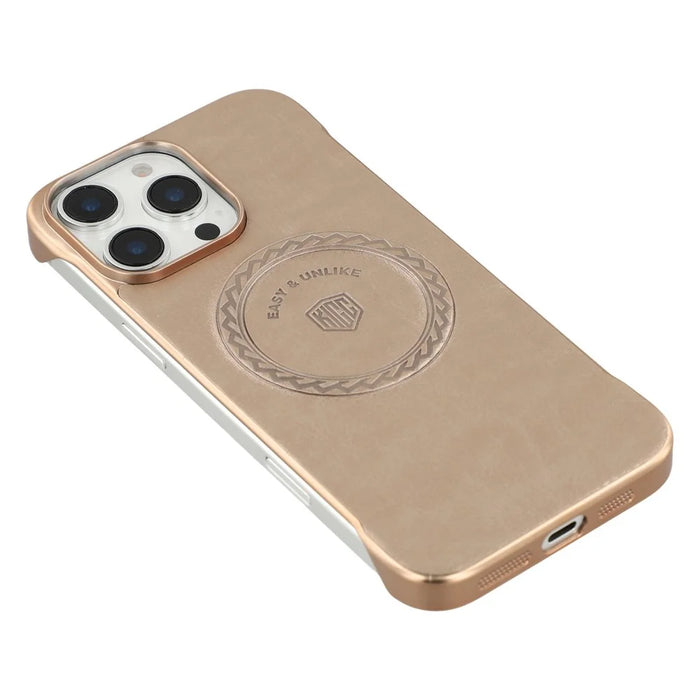 KIGC For iPhone 16 Pro Max Magnetic Case Electroplating PC + PU Phone Back Cover - Gold - 6
