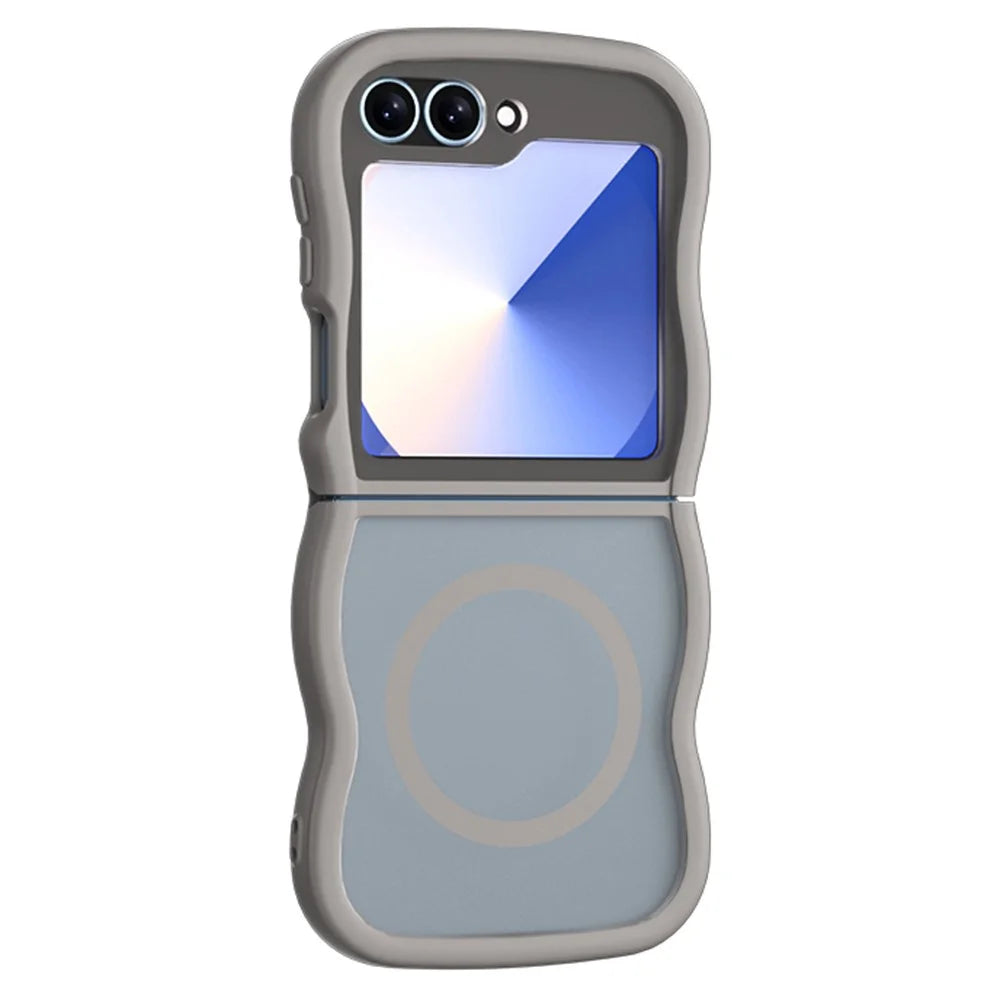 Phone Case for Samsung Galaxy Z Flip7 FE 5G / Z Flip6 5G / Flip5 5G Magnetic Case TPU + PC Back Cover Skin Touch Wave Shape - Grey - 1