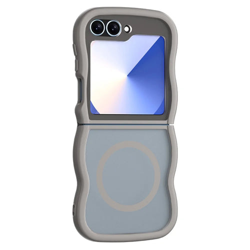 Phone Case for Samsung Galaxy Z Flip7 FE 5G / Z Flip6 5G / Flip5 5G Magnetic Case TPU + PC Back Cover Skin Touch Wave Shape - Grey - 1